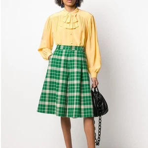 GUCCI Silk Ruffle Jabot Blouse Crepe De Chine Button Down Yellow {L49} - Picture 1 of 9