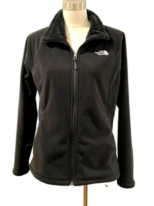 Pristine Womens Black North Face Fuzzy lining fleece longer fitted jacket size M - Picture 1 of 7
