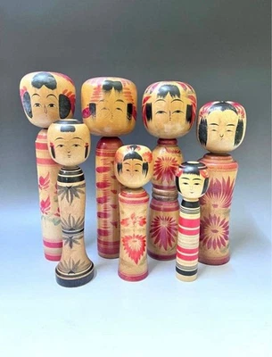 Figura muñeca de madera japonesa KOKESHI pintada a mano 7 tipo 12,2 - 7,4 pulgadas Foto 1 de 4