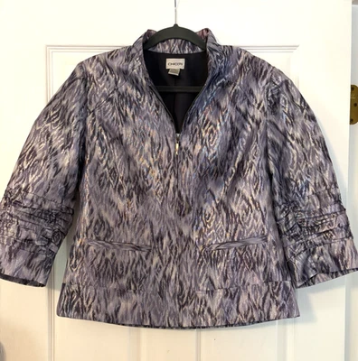 CHICO'S size 0 Purple & Silver Metallic Full Zip Front Jacket Pockets Business - Image 1 of 4