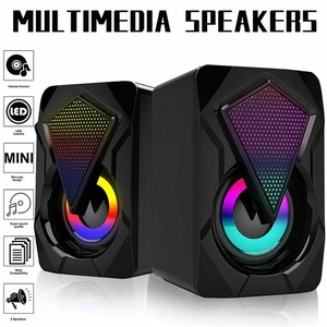 USB Powered 3.5mm Aux Multimedia Speakers with Colorful LED Lights For Desktop - Afbeelding 1 van 9
