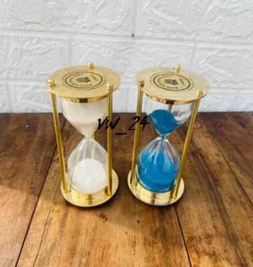 Sand Timer Hourglass Brass Nautical Maritime Hour Glass Vintage Set Of 2 - Picture 1 of 5