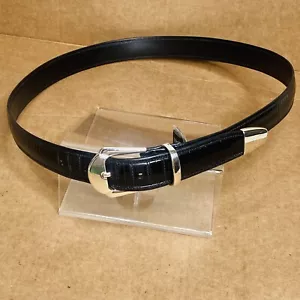 Mezlan Black Leather Dress Belt Made in Spain Mens 38 Silver Buckle 3109 - Picture 1 of 11
