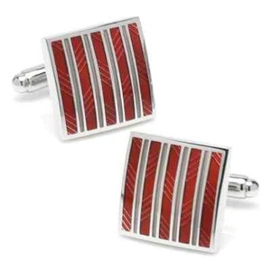 Red and Gray Striped Square Cufflinks - Picture 1 of 4