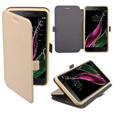 Custodia Book Cover Silicone Flip Case Libro Eco Pelle Stand Htc Desire 530 Oro - Immagine 1 di 4