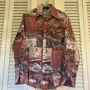 Vintage Disco Playboy Long Sleeve Shirt Neiman Collage Sports 1970s 70s M/L - Picture 1 of 10