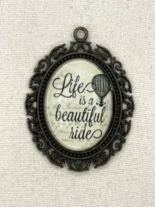 Plunder Life Is A Beautiful Ride Hot Air Balloon Glass Dome Bronze Frame Pendant - Picture 1 of 16