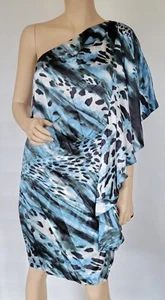 NEW ABS Collection By Allen Schwartz Blue Leopard Print Mini Silk Dress NWT 14 - Picture 1 of 8