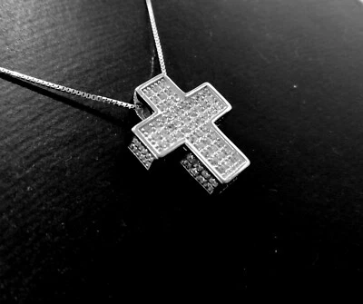 COLLANA CON CROCE SCATOLATA IN ARGENTO 925 DONNA CON ZIRCONI BIANCHI - Immagine 1 di 4