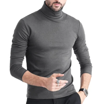 Men Turtle Neck Top Slim Fit Stretch Shirt Long Sleeve Jumper Pullover Sweater - Image 1 of 4