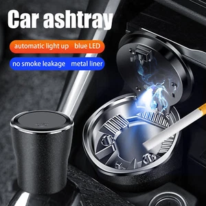 Car Ashtray With Lid Portable Tray Smokeless Ashtray with LED Light Car Trash - Picture 1 of 12