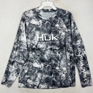 Huk Fishing Shirt Mens XL Gray Camo Mossy Oak Long Sleeve Stretch Vented - Picture 1 of 8