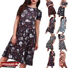 Ladies Womens Halloween Pumpkin Ghost Scary Party Flared Skater Swing Midi Dress
