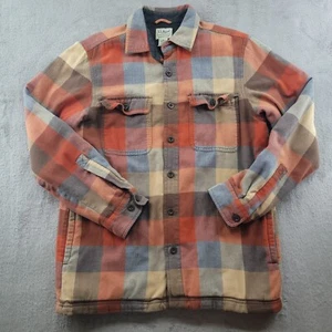 L.L Bean Button Down Shirt Men Bmall  Orange Brown Plaid Flannel Lined Shacket - Picture 1 of 8