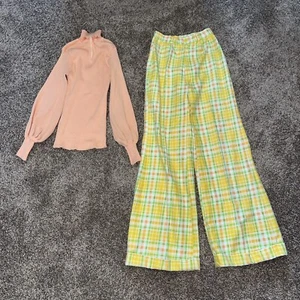 Vintage 1970s Plaid Bell Bottoms Outfit - Yellow/Orange - Women’s - Picture 1 of 11