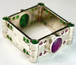 925 St. Silver Double Side Wearable Ring, With 9x7 mm Emerald & Ruby, Size Z - Picture 1 of 6
