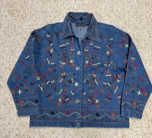 New Direction Jean Jacket Women's Size Small Denim Floral Embroidered - Picture 1 of 23