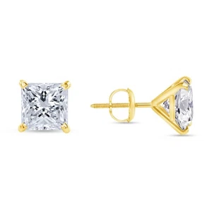 5.5 Ct G/VS Princess Lab Created Grown Diamond Earrings 14K Yellow Gold Martini - Picture 1 of 4