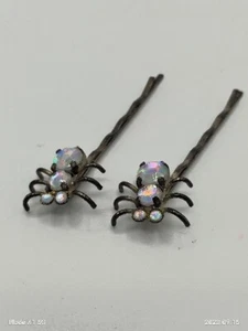 2 Vintage Spider Hairpin/Bobby Pin Silver Rhinestone Add Some Bling To Halloween - Picture 1 of 7