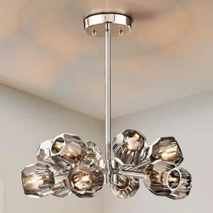 24" Sputnik Crystal Ceiling Lamp Chrome Color 12 Lights Chandelier Pendant Light - Picture 1 of 18