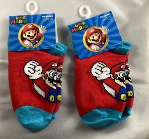New Nintendo Super MARIO No-Show Toddler Socks 2 pair Sock Size 6-8.5 Baby Socks - Picture 1 of 2