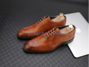 Mens Brogue Carved British Vintage Leather Lace Up Casual Retro Shoes Dress Form - Picture 1 of 12