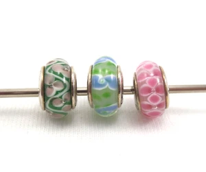 3 VTG Sterling & Venetian Art Glass Euro Beads - Charms QG 925 for Bracelet - Bild 1 von 9