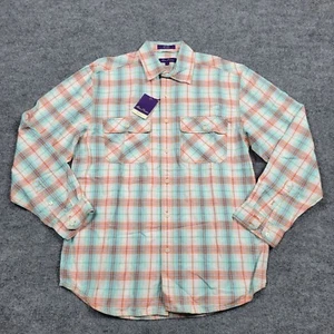 Alan Flusser Shirt Men Medium Linen Green Orange Plaid Long Sleeve Button Up NEW - Picture 1 of 10