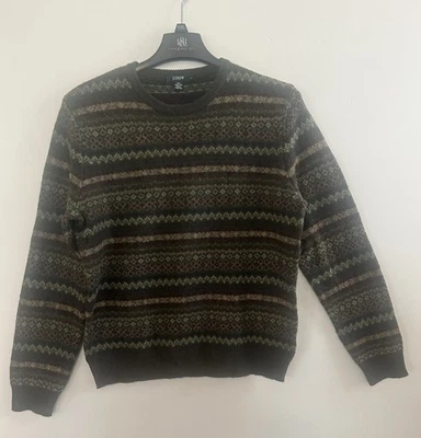 J Crew Sweater Men L 100% Lambs Wool Fair Isle Nordic Aztec Burgundy Olive Gray - Image 1 of 3