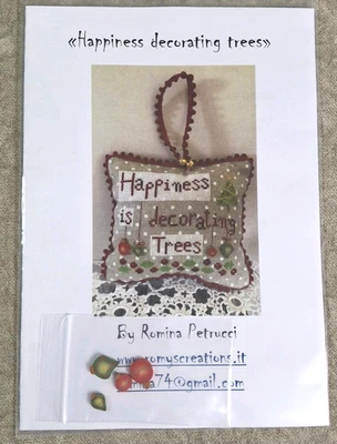 Romy's Creations Happiness Decorating Trees Cross Stitch Chart & 4 Buttons, PG - Image 1 of 4