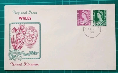 1958 Wales Regional 6d & 1/-3 Definitive FDC Caernarvon CDS - Image 1 of 3