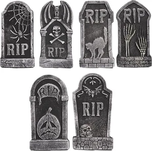 Lápidas rasgadas de espuma de Halloween, paquete de 6 decoraciones de lápidas de cementerio de 15" - Imagen 1 de 2