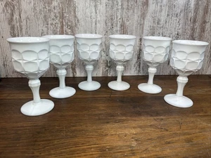 Vtg Lot Of 6 Indiana Constellation Thumbprint Milk Glass Water Goblet Chalice 7" - Picture 1 of 8