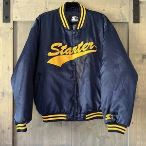 Vintage Starter Button Up Jacket Satin Blue & Gold - Men’s Size Medium - READ - Picture 1 of 10