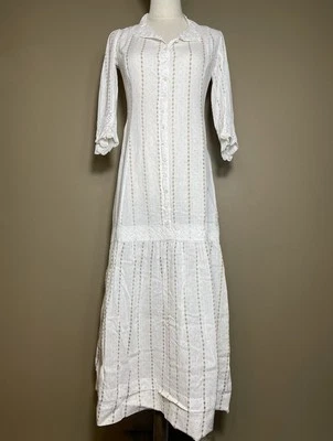 Antiguo Vestido Victoriano Eduardiano Envolvente Césped Ligero Blanco Algodón Pequeño Foto 1 de 4