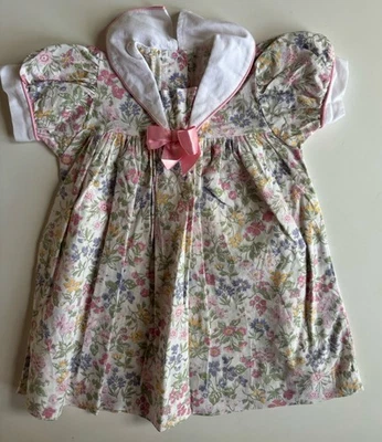 Mothercare baby girl size 80cms (9-12 months) white colourful floral dress, VGUC - image 1 of 2