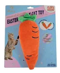 Cathaus Whimsy Rechargeable Moving Carrot Electric Plush Cat Toy Flops Wiggles - Picture 1 of 3