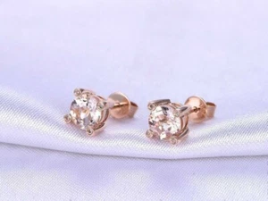 2Ct Round Cut Lab-Created Diamond Solitaire Stud Earrings 14K Rose Gold Plated - Picture 1 of 7