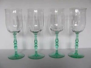 TIFFIN 15033 KRISTALL GRÜNER STIEL - KLARE OPTIK SCHALE WASSERKELCH - 4er SET - Bild 1 von 5