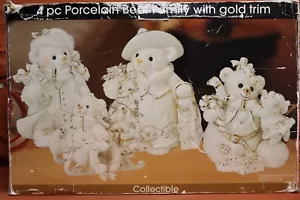 O'WELL 4 pc Porcelain Bear Family White & Gold Trim W Original Box. Tag Z78 - Picture 1 of 23