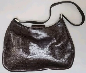 Casual Corner Leather Handbag Purse Crocodile Design Brown w/ Silver Hardware - Picture 1 of 8