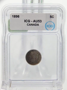 1896 Canada 5 Cent Piece Coin Nickel - ICG Graded AU 53 (BT492) - Picture 1 of 4