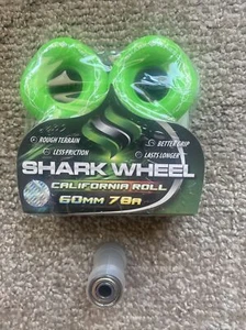 Shark Wheels California Roll 60mm 78a Neon Green Abec 7 Free ABEC 7 Bearings - Picture 1 of 5