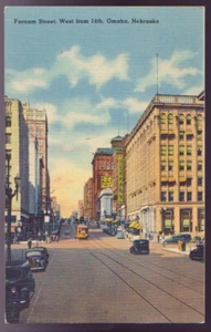 NEBRASKA NE Omaha Farnam St West dal 14° cartolina PC - Foto 1 di 2