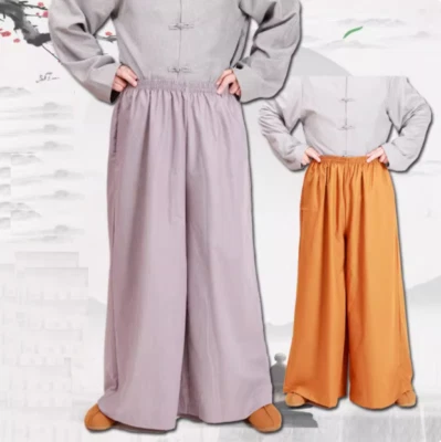 Unisex Budista Shaolin Monje Maestro Pantalones Kung Fu Monja Algodón Pierna Ancha Pantalones Foto 1 de 4