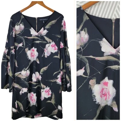 Vestido Casa Blanca Mercado Negro Talla 10 Carrera Floral Fiesta Cóctel Manga Campana Foto 1 de 4