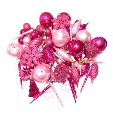 Northlight 125 Piece Shatterproof Bubblegum Pink Christmas Ornaments Set - Image 1 of 4