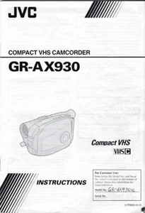 JVC VHS C GR-AX930 Compact VHS Camcorder Factory Instruction Manual - Picture 1 of 1