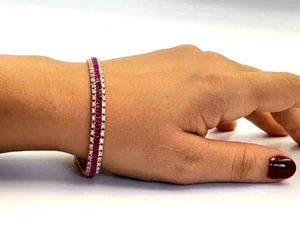 5 Ct Baguette Cut Lab Created Pink Ruby Tennis Bracelet 14K Yellow Gold Over - Picture 1 of 1