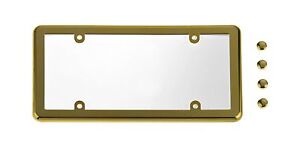 UNBREAKABLE Flat Clear License Plate Shield & GOLD Frame & Screw Caps for GMC